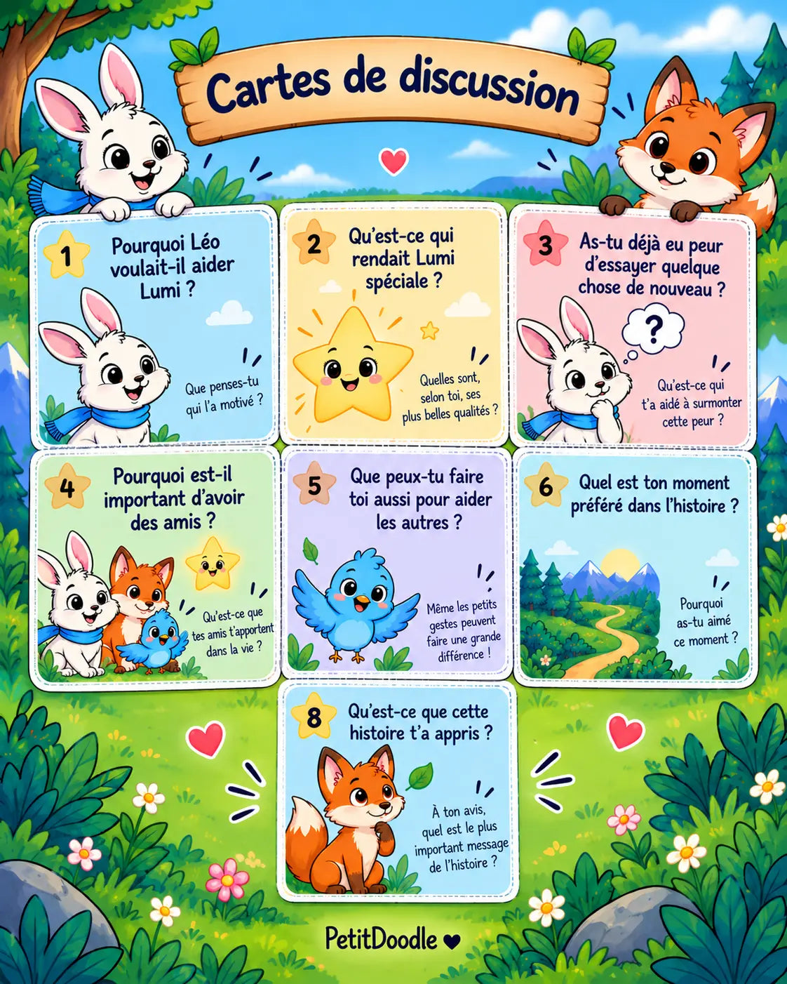 Cartes de discussion parent-enfant autour de l’histoire Léo et la petite étoile perdue