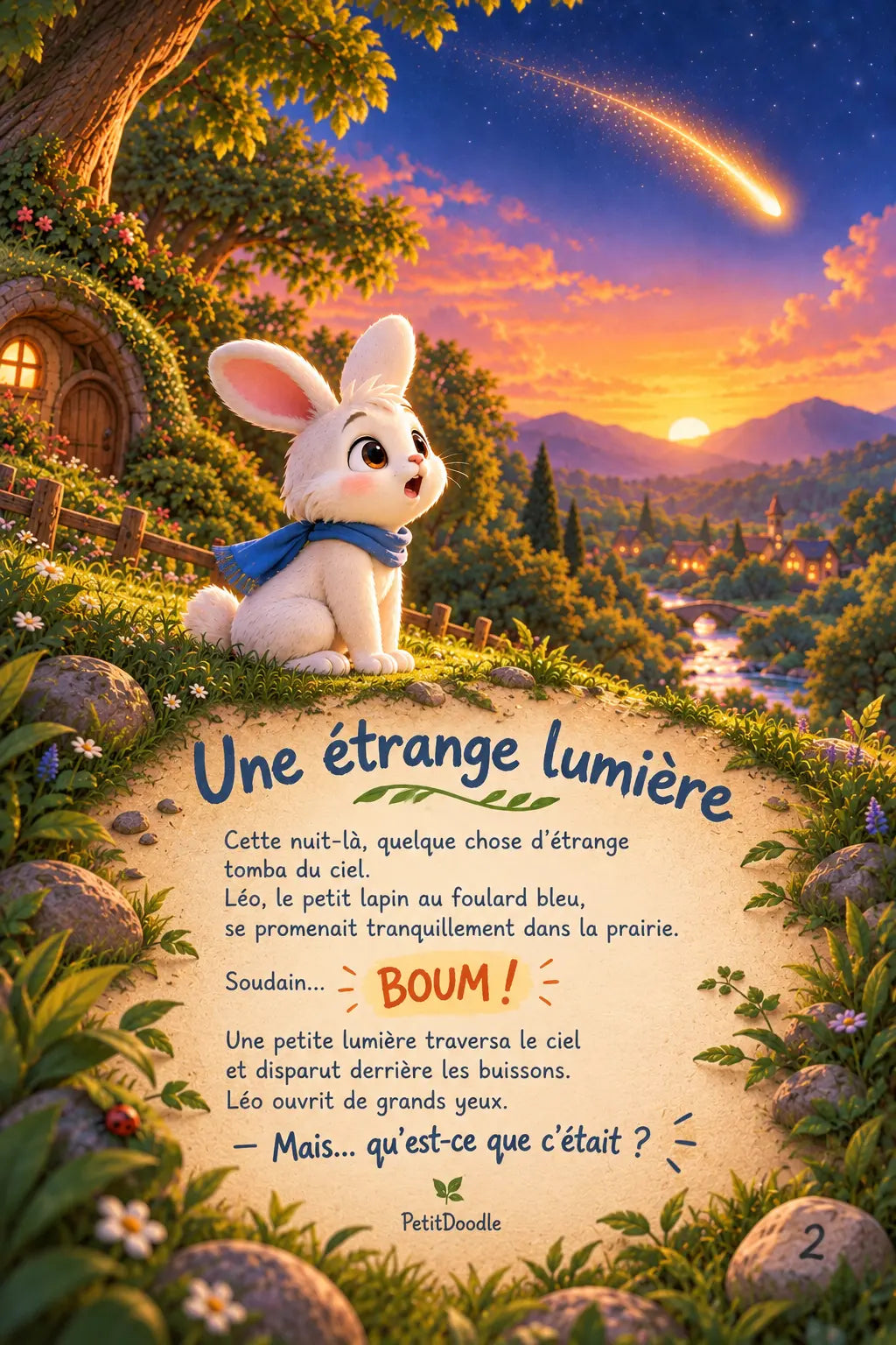 Page illustrée de l’histoire Léo et la petite étoile perdue pour enfants de 3 à 6 ans