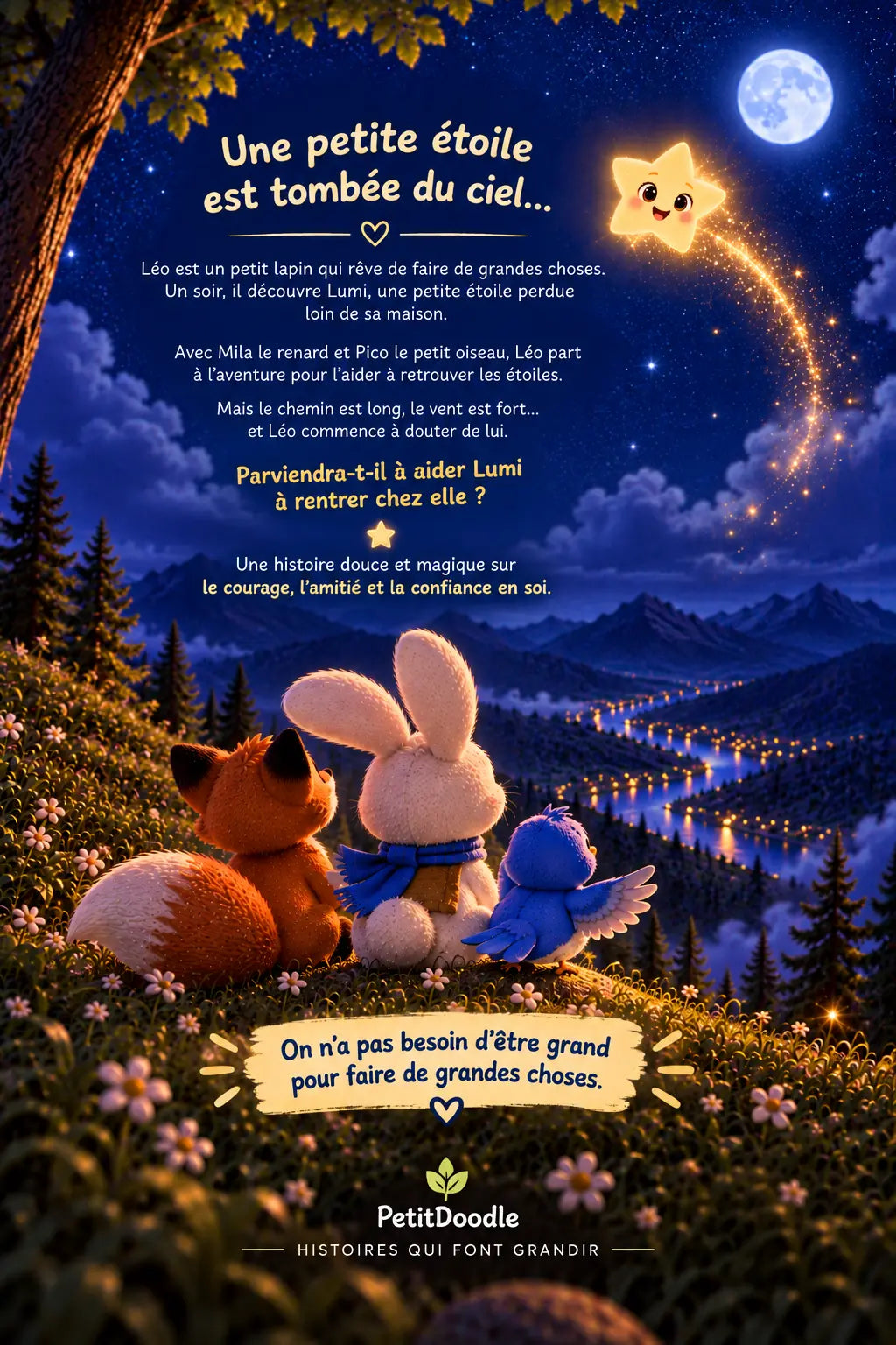 Dos du livre numérique Léo et la petite étoile perdue pour enfants de 3 à 6 ans