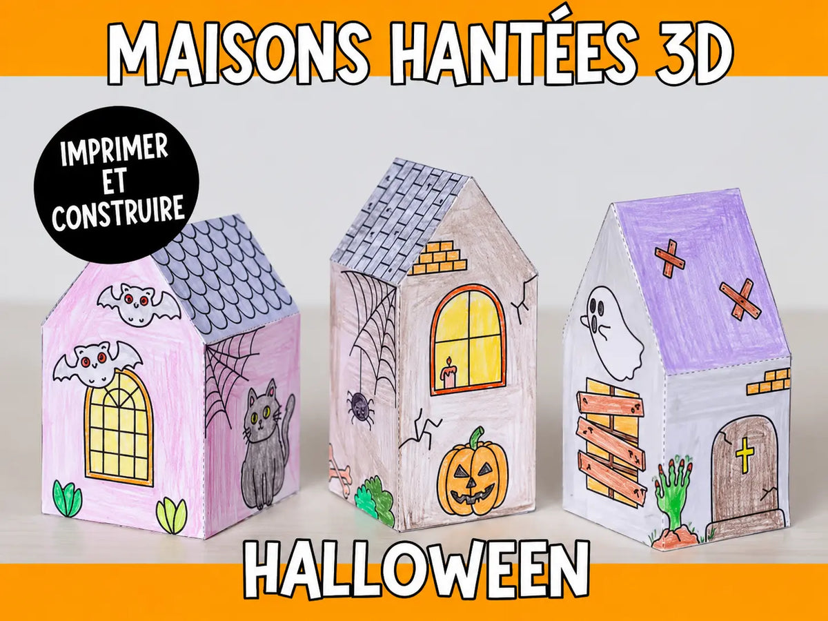 Décoration d'Halloween à imprimer avec 6 maisons hantées en 3D