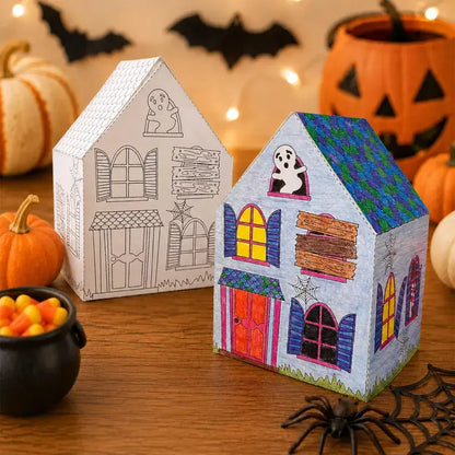 Village hanté à construire en papier pour une activité manuelle Halloween